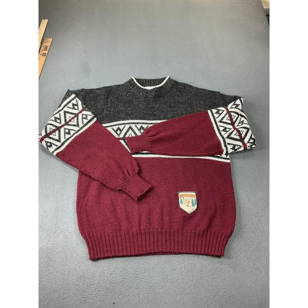 McGregor Sweater Mens L Red Fair Isle Pullover Heavyweight Crew Neck Acrylic